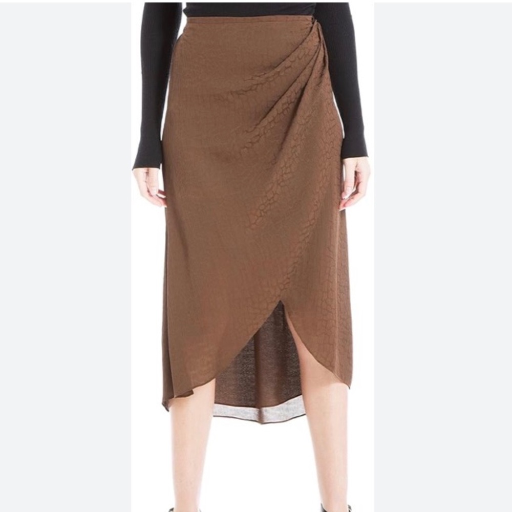 2 FOR $12!  Max Studio Cocoa Satin Jacquard Faux Wrap Skirt - size S